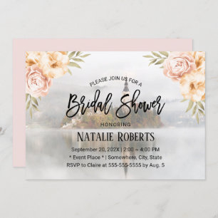 Fairy Tale Misty Lake Vintage Floral Bridal Shower Invitation