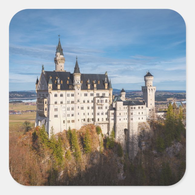 Fairy tale Neuschwanstein castle in Germany Square Sticker (Front)