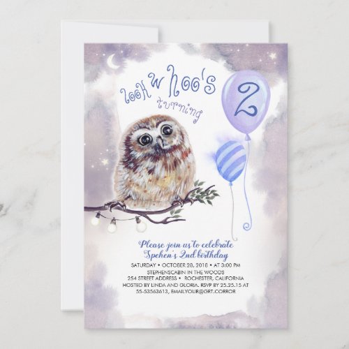 Fairy Tale Night and Little Owl Boys Birthday Invitation