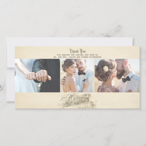 Fairy Tale Old Vintage Wedding Thank You - Old farytale wedding thank you card with 3 wedding photos