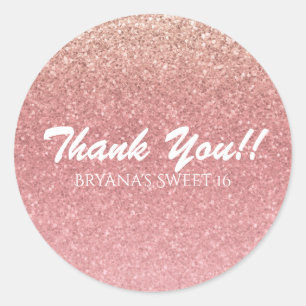 Fairy Tale Pink Glitter Sweet 16 Party Favor Classic Round Sticker