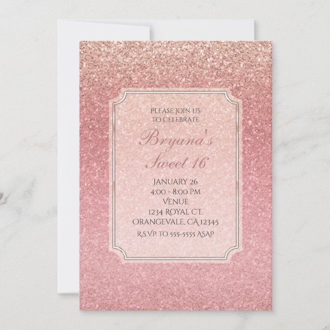 Fairy Tale Pink Glitter Sweet 16 Party Invitations (Front)
