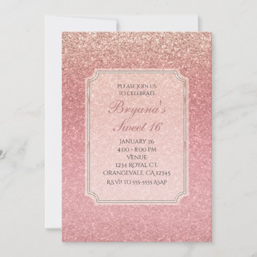 Fairy Tale Pink Glitter Sweet 16 Party Invitations