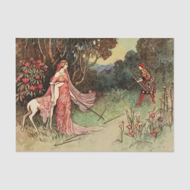 Fairy Tale Princess And White Deer Tissue Paper (Front)