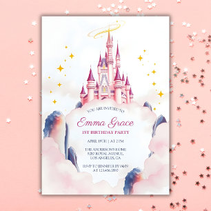 Fairy Tale Princess Castle Pink Girl Birthday Invitation