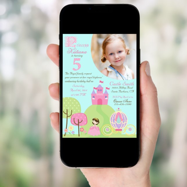 Fairy Tale Princess Fifth Birthday Invitation (Front Digital)