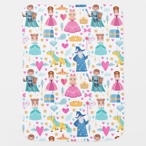 Fairy Tale Princess Knight Unicorn Wizard Pattern Baby Blanket