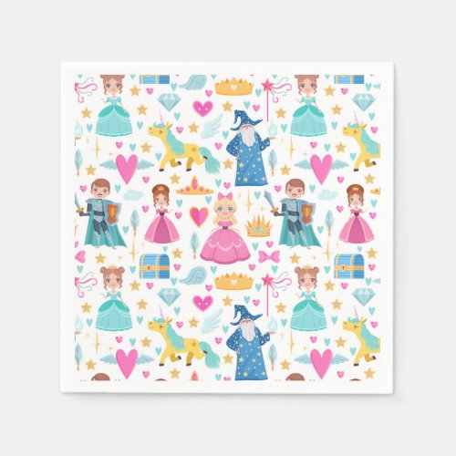 Fairy Tale Princess Knight Unicorn Wizard Pattern Napkins