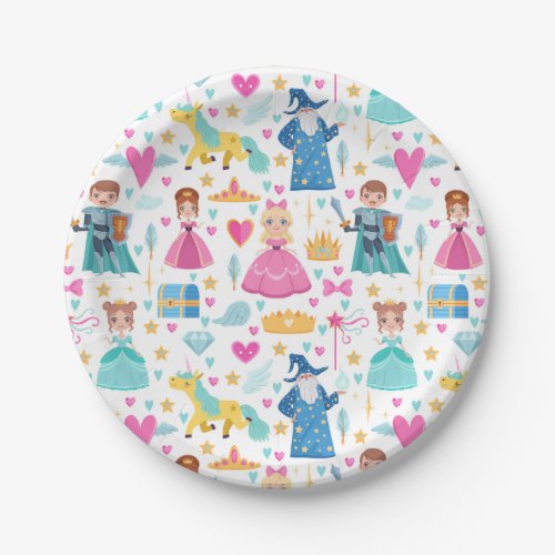 Fairy Tale Princess Knight Unicorn Wizard Pattern Paper Plates