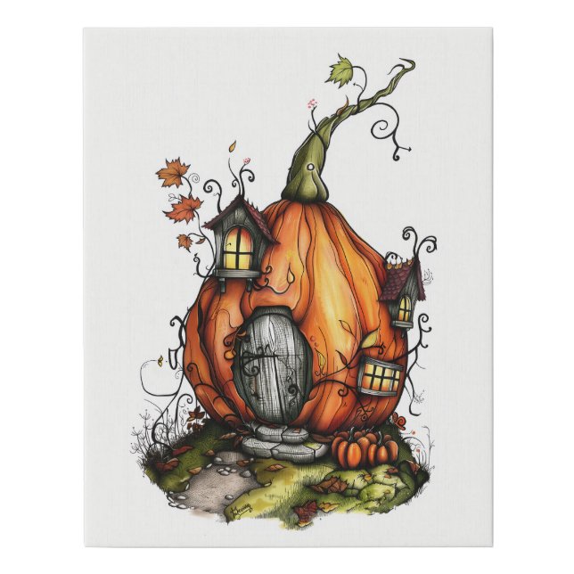Fairy Tale Pumpkin House Faux Canvas Print (Front)