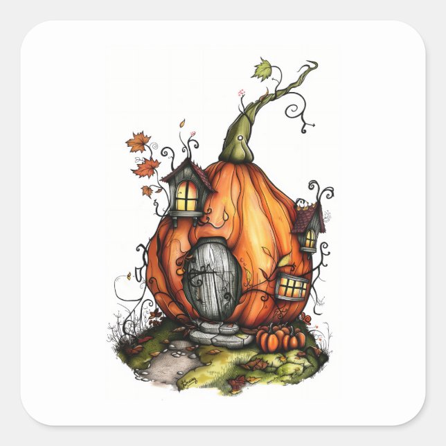 Fairy Tale Pumpkin House Square Sticker (Front)