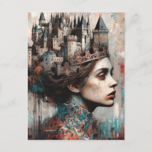 Fairy Tale Queen With Castles and Crown Postcard