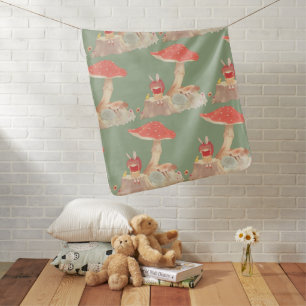 Fairy Tale Reading: Bunny Girl Under Red Mushroom Baby Blanket
