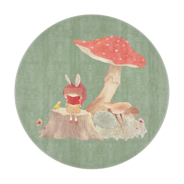 Fairy Tale Reading: Bunny Girl Under Red Mushroom Cutting Board (Front)