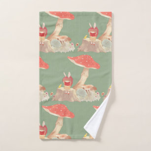Fairy Tale Reading: Bunny Girl Under Red Mushroom Hand Towel