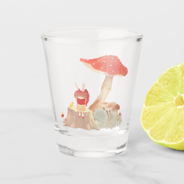 Fairy Tale Reading: Bunny Girl Under Red Mushroom Shot Glass (Front)