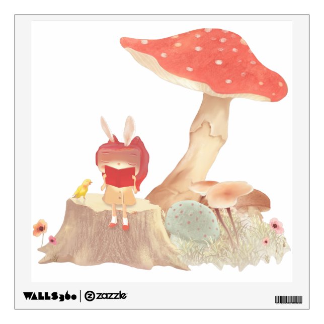 Fairy Tale Reading: Bunny Girl Under Red Mushroom Wall Decal (Front)