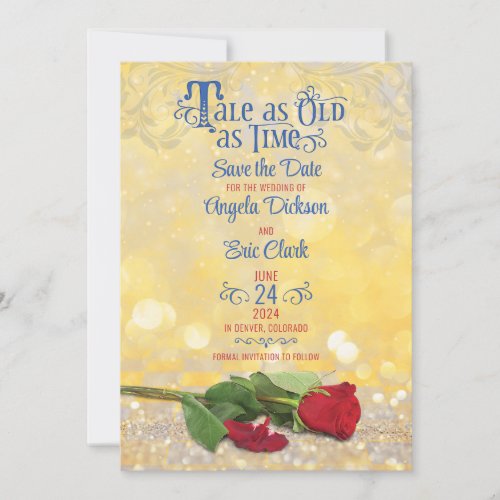 Fairy Tale Red Rose Golden Ballroom Wedding Save The Date