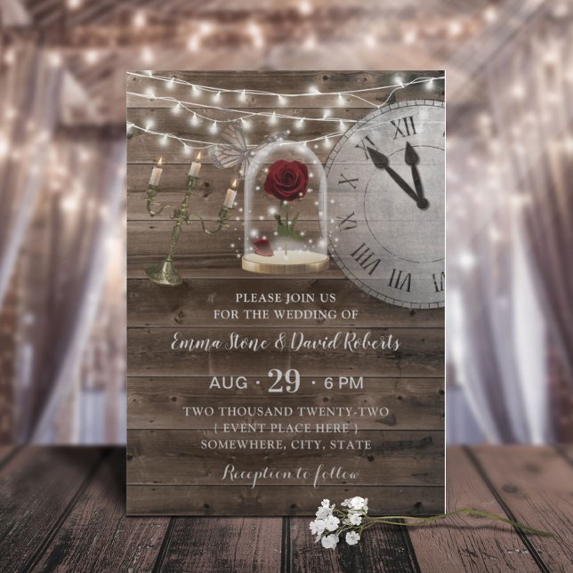 Fairy Tale Rose Flower Dome Rustic Barn Wedding Invitation (Creator Uploaded)