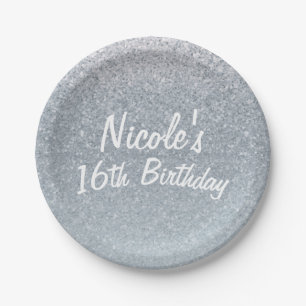 Fairy Tale Silver Glitter Sparkle Party Favor Glam Paper Plates