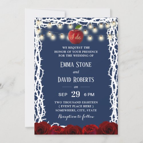 Fairy Tale Snow White Princess Navy Blue Wedding Invitation