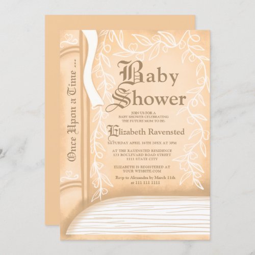 fairy tale storytelling book neutral baby shower invitation