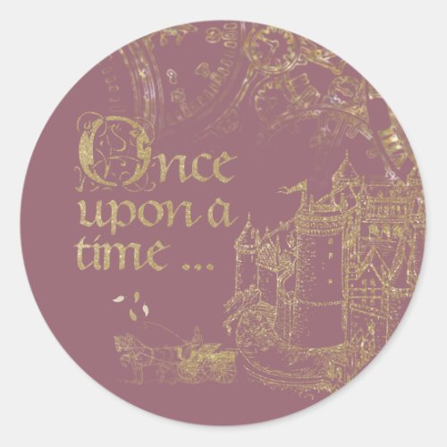 Fairy Tale Theme Castle Carriage Gold on Blush Classic Round Sticker
