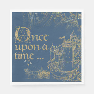 Fairy Tale Theme Castle Carriage Gold on Navy Blue Napkins