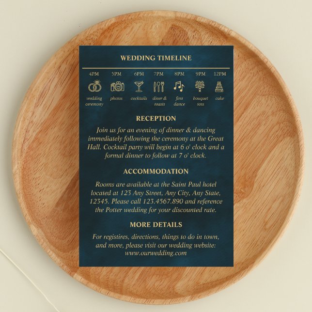 Fairy Tale Timeline Wedding Details Emerald Gold Enclosure Card (Creator Uploaded)