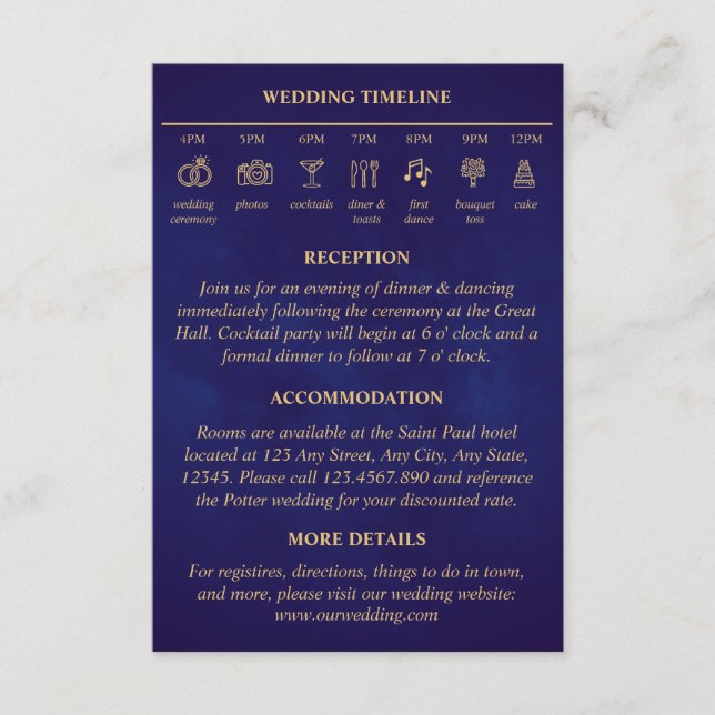 Fairy Tale Timeline Wedding Details Purple Gold Enclosure Card (Front)