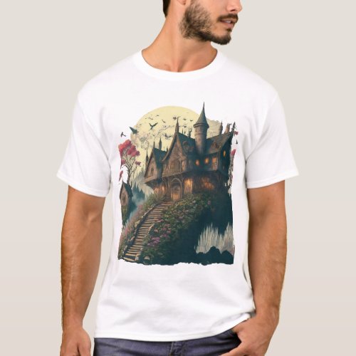 fairy tale village with a castle T_Shirt