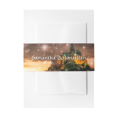 Fairy Tale Wedding Castle at Sunset with Stars Invitation Belly Band