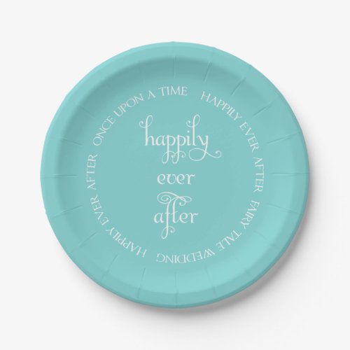 Fairy Tale Wedding Happily Aqua Paper Plate
