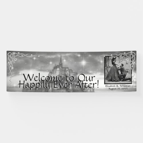 Fairy Tale Wedding Happily Ever After Black White Banner