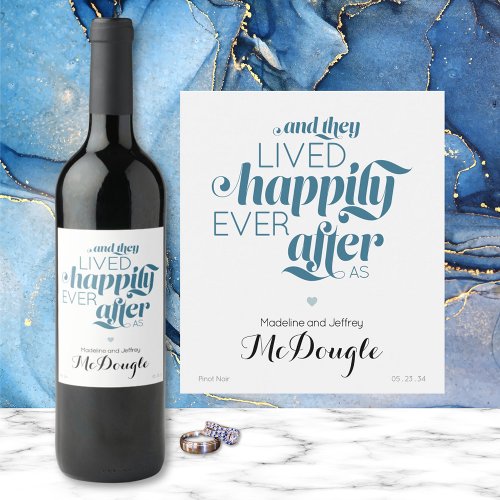 Fairy Tale Wedding Happily Ever After Blue Wine Label
