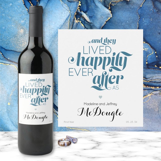 Fairy Tale Wedding Happily Ever After Blue Wine Label (Creator Uploaded)