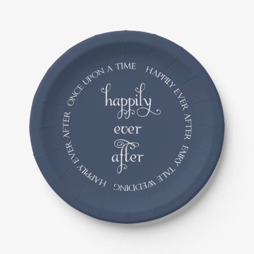 Fairy Tale Wedding Happily Navy Blue Paper Plate