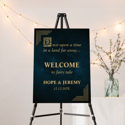 Fairy Tale Wedding Welcome Sign Emerald Gold Retro