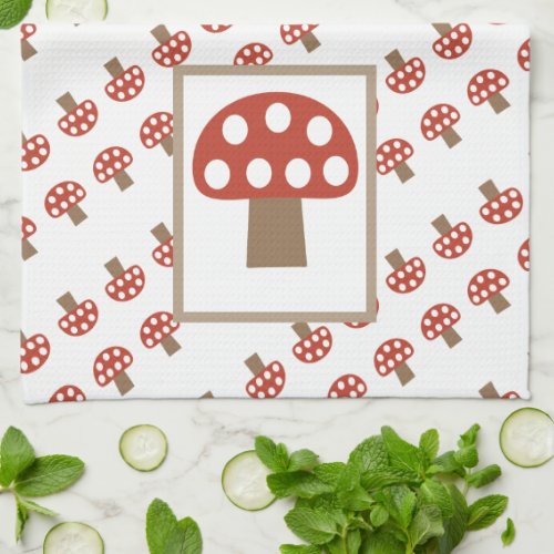 Fairy Tale Whimsical Red Mushroom Kitchen Towel