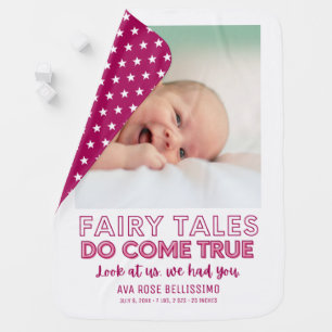 Fairy Tales Do Come True Pink Baby Girl Birth Stat Blanket