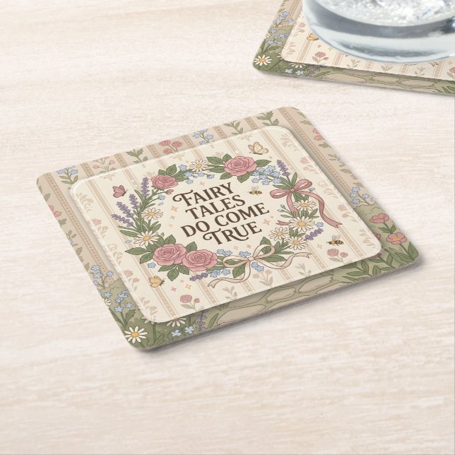 Fairy Tales Do Come True Square Paper Coaster (Angled)