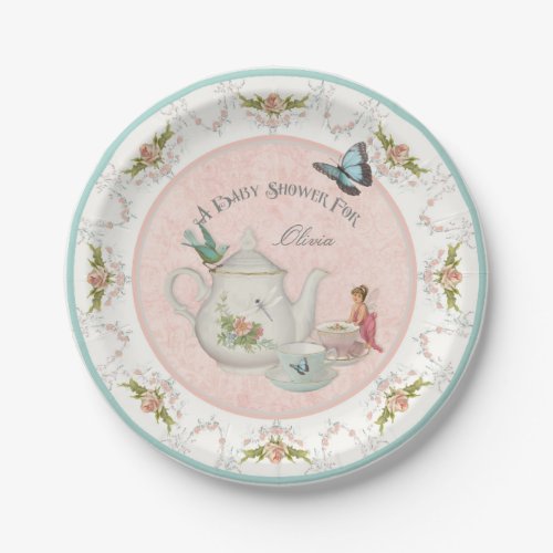 Fairy Tea Party Baby Shower Party Decor Rose Art Paper Plates