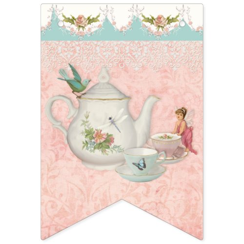 Fairy Tea Party Cute Girl Baby Shower Party Decor Bunting Flags