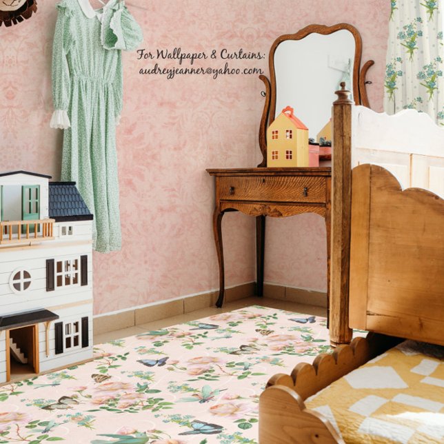 Fairy Tea Party Floral Roses Pink Baby Nursery Rug (Creator Uploaded)