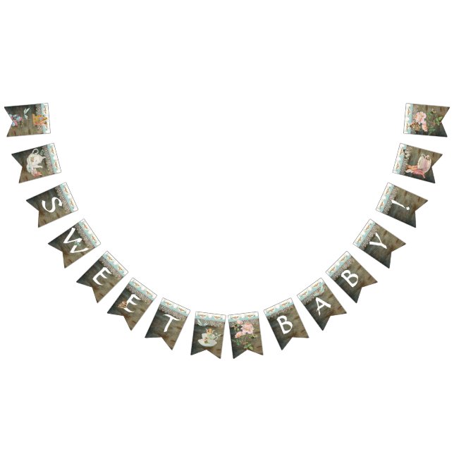 Fairy Tea Party Girl Sweet Baby Shower Barn Wood Bunting Flags (All)