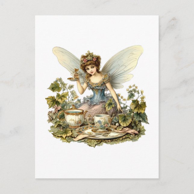 Fairy Tea Party Vintage Postcard (Front)