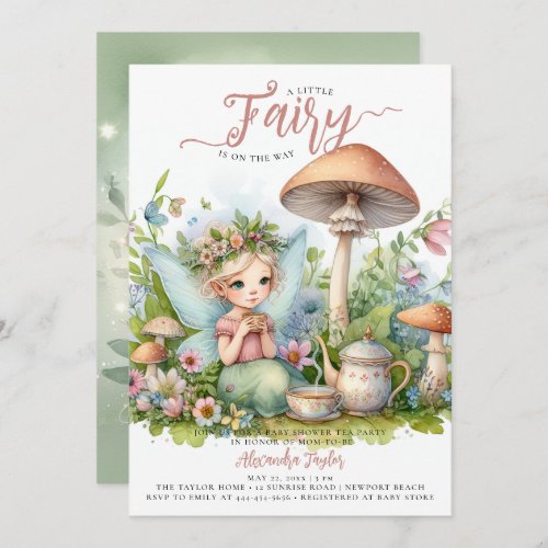 Fairy Tea Wild Mushrooms Forest Baby Girl Shower Invitation