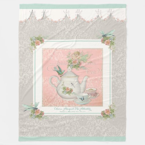 Fairy Teapot Dragonfly Crib Baby Name Personalized Fleece Blanket