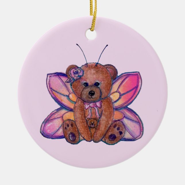 Fairy teddy bear art for kids by Renee Lavoie  Ceramic Ornament (Front)