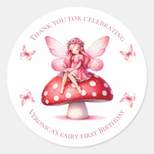 Fairy Thank You For Celebrating Pink Birthday Classic Round Sticker